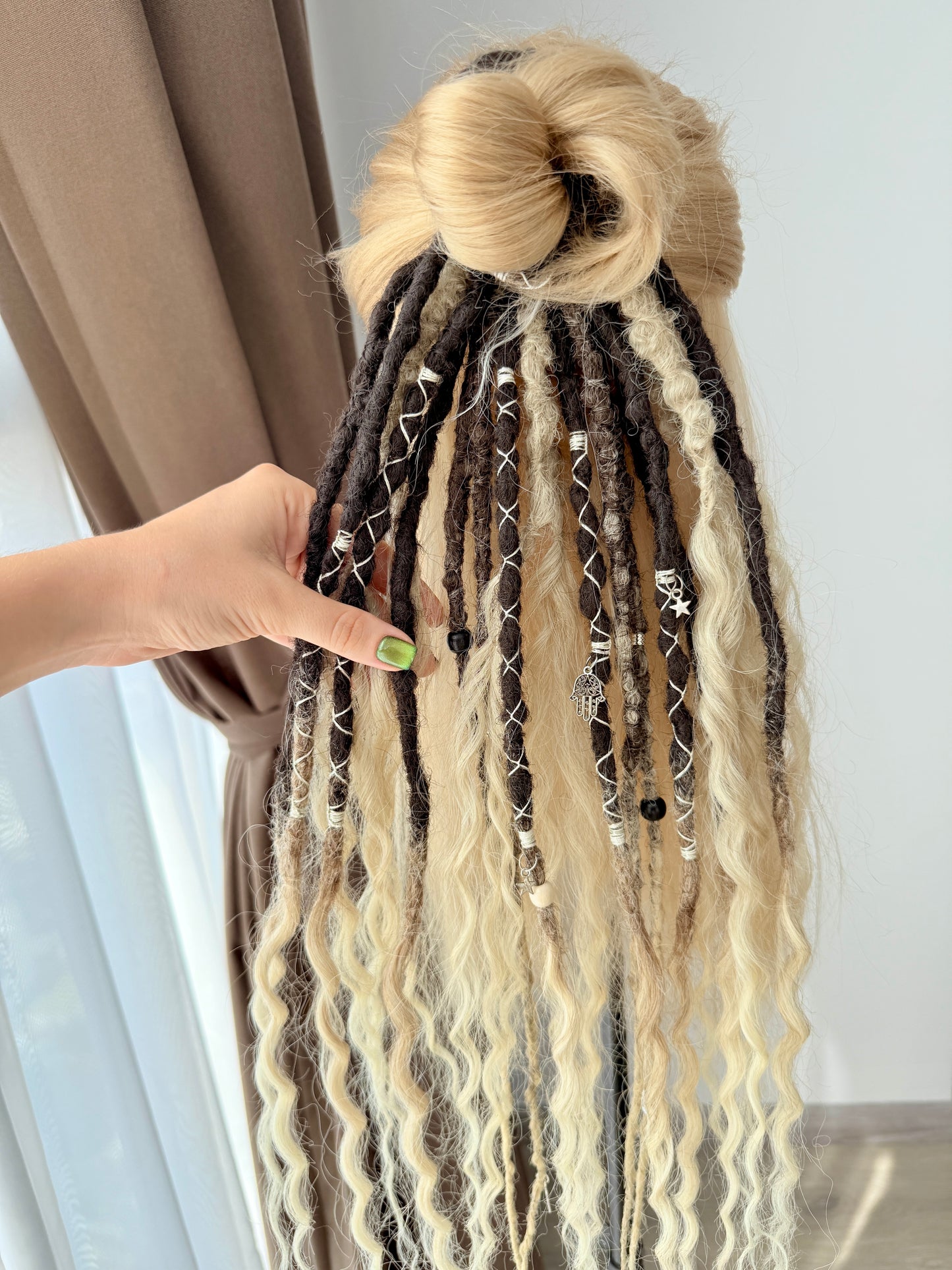 Blonde Brown Dread Scrunchie – Boho Hair Accessory, Wavy Dread Ponytail