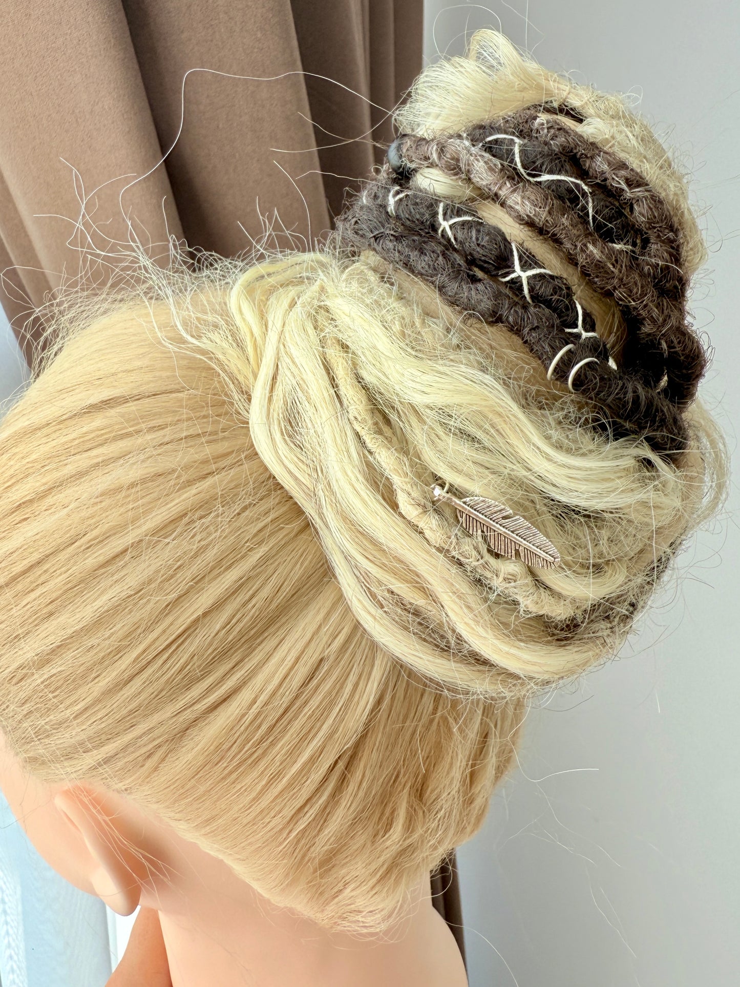 Blonde Brown Dread Scrunchie – Boho Hair Accessory, Wavy Dread Ponytail