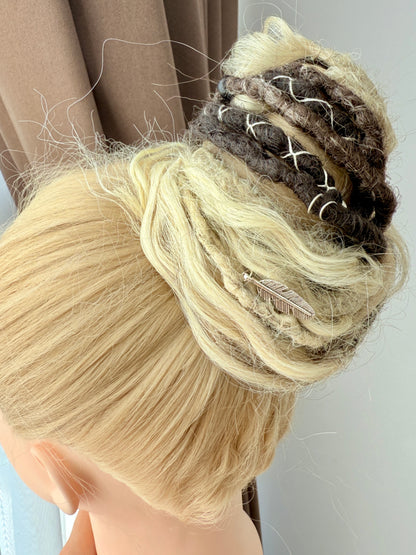 Blonde Brown Dread Scrunchie – Boho Hair Accessory, Wavy Dread Ponytail