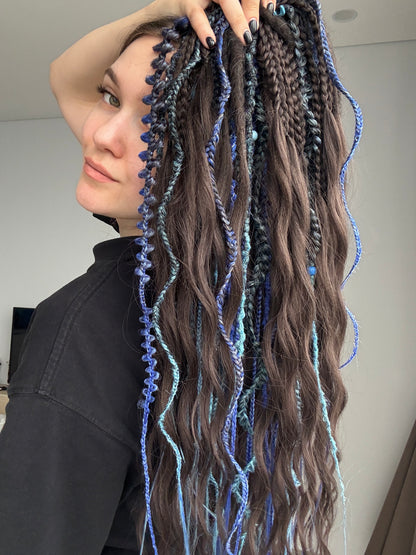 Blue Mermaid Dreadlocks – Teal & Sapphire Fantasy Hair Extensions (DE / SE)
