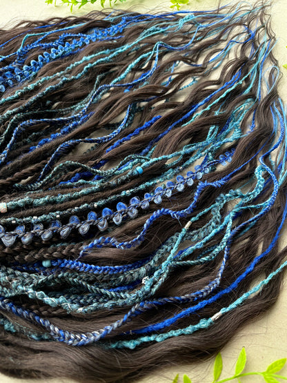 Blue Mermaid Dreadlocks – Teal & Sapphire Fantasy Hair Extensions (DE / SE)