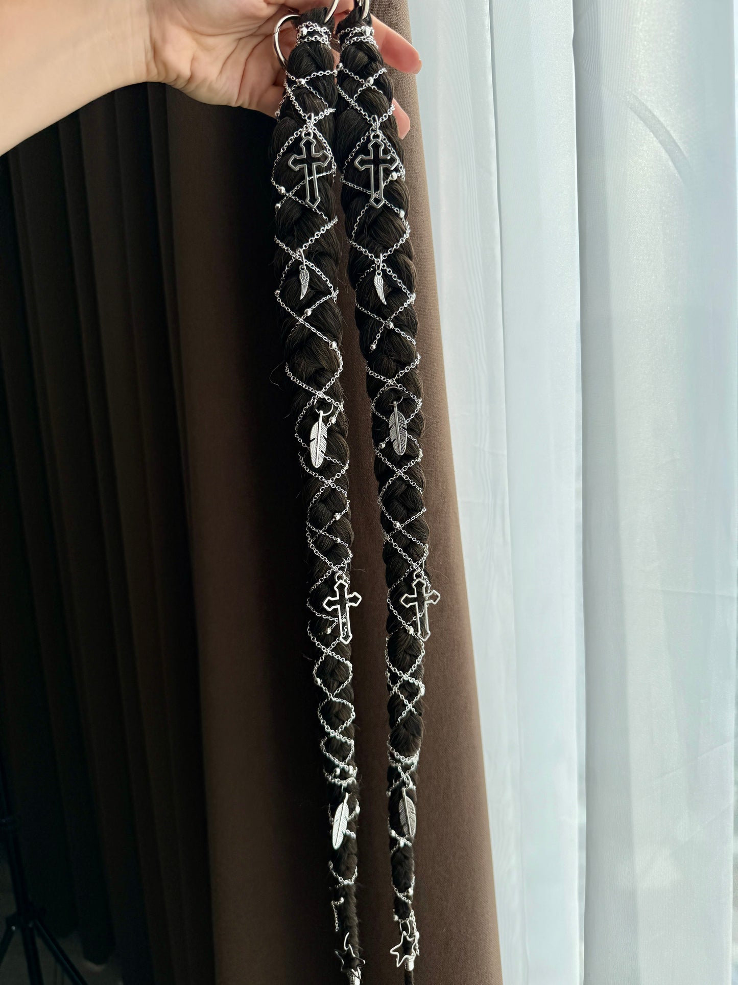 Clip-In Braided Hair Extensions with Charms – Boho Festival Hairpiece (Set of 2)