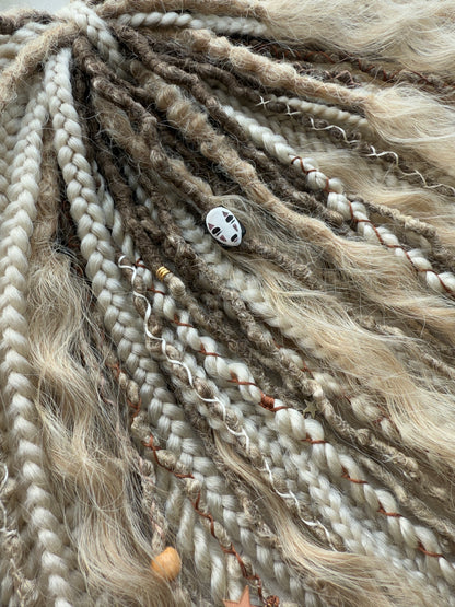 Ash Blonde Dreads — Ombre Synthetic Dreadlock Full Set with Braids & Curls | Boho Fairy Hair