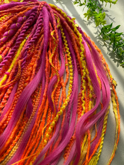 Bright Sunset Dreadlocks – Pink, Orange & Yellow Full Set Fantasy Hair Extensions