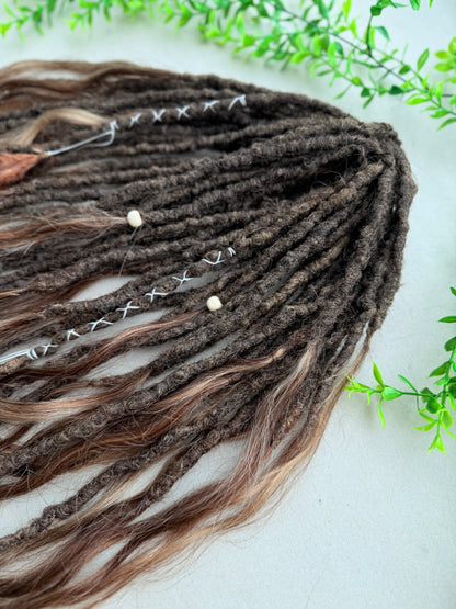 Brown Partial Dreadlock Set with Human Hair Ends | 26 DE Dreads for Undercut or Nape Install | Handmade Boho Dread Extensions | Ready to Ship
