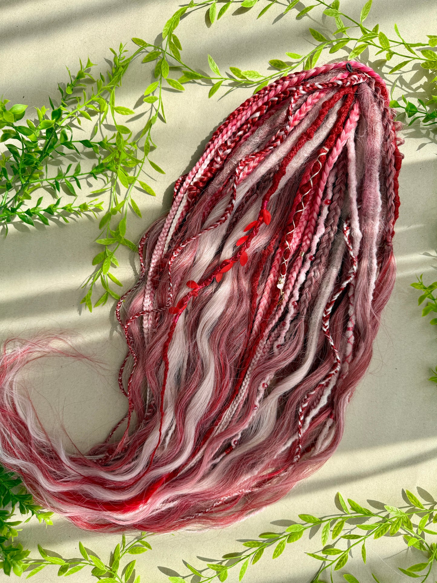 Berry Kiss Dreadlocks – Pink & Deep Red Curly Braided Fantasy Hair Extensions