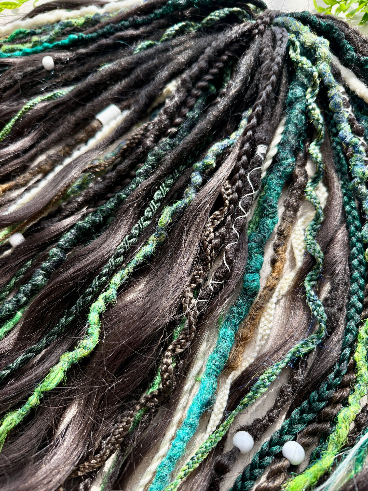 Woodland Fantasy Dreadlocks – Curly Braided Hair Extensions in Green & Earth Tones