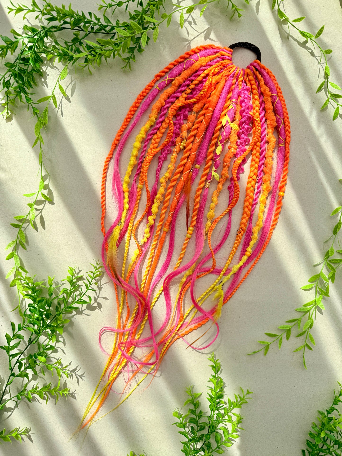 Neon Dread Hair Accessories Set – Scrunchie + 4 Clips, UV Reactive Festival Hair