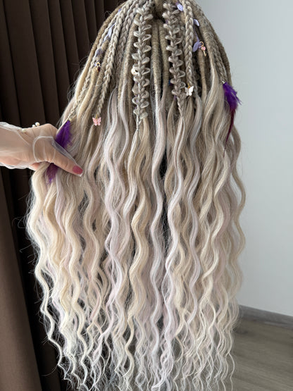 Moonlit Boho Dreadlocks – Blonde & Lavender Full Set Fantasy Hair Extensions