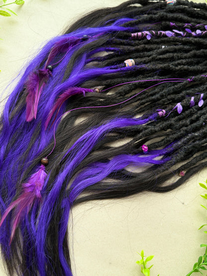Purple & Black SE Dreadlocks with Human Hair Tips – 80 cm Full Set