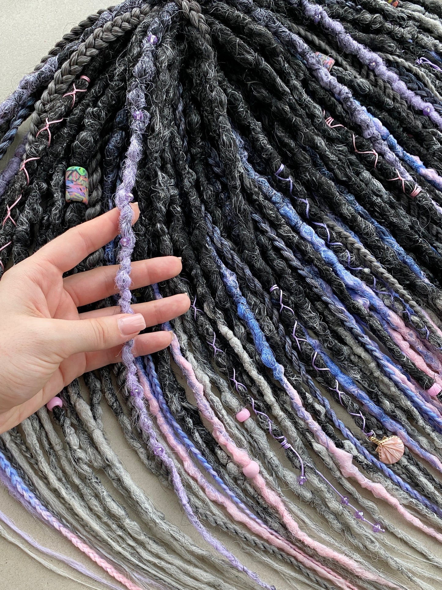 Twilight Ombre Dreadlocks – Black, Grey & Pastel Full Set Fantasy Hair Extensions