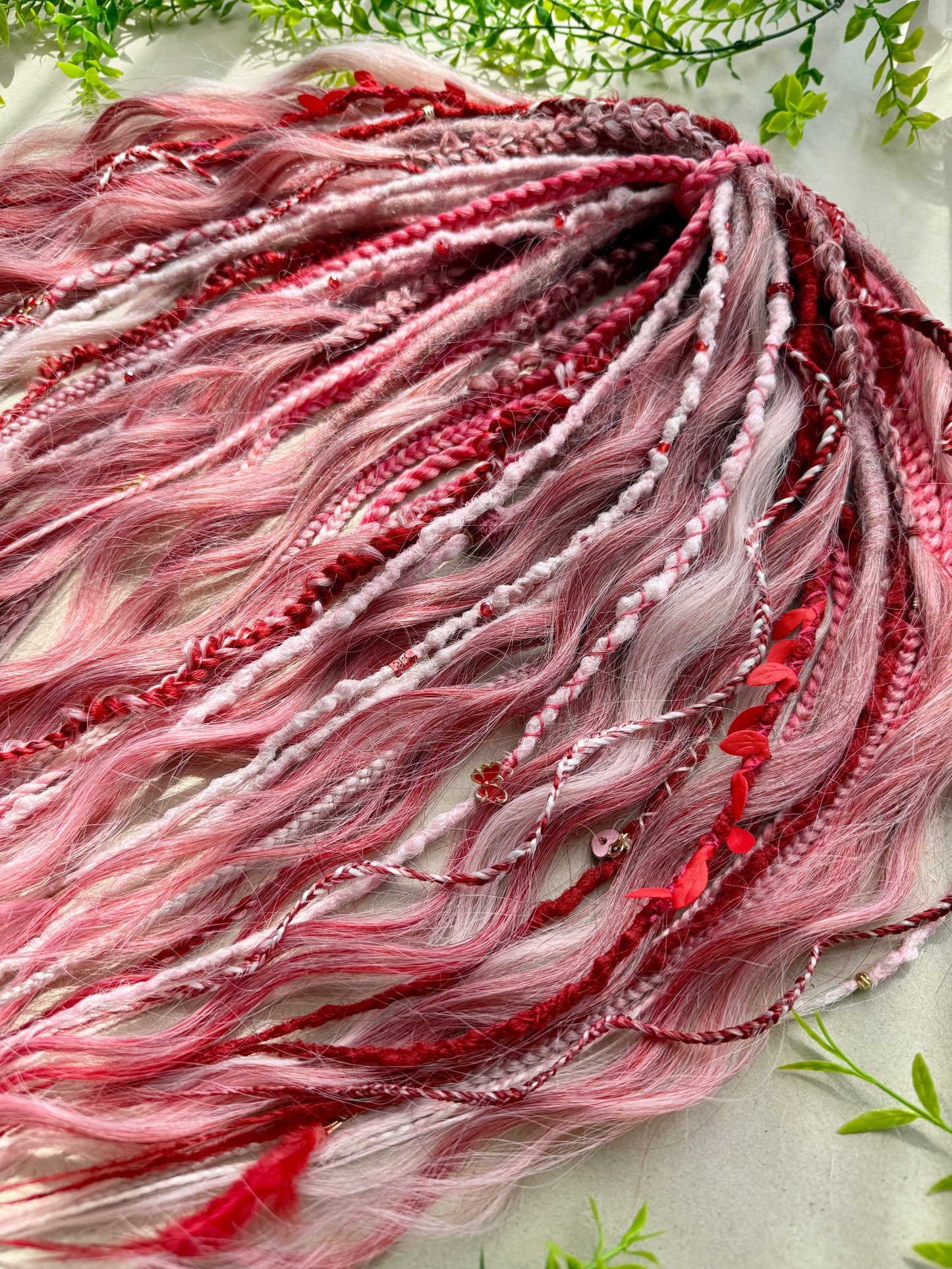 Berry Kiss Dreadlocks – Pink & Deep Red Curly Braided Fantasy Hair Extensions