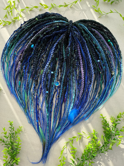Blue Mermaid Dreadlocks – Teal & Sapphire Fantasy Hair Extensions (DE / SE)