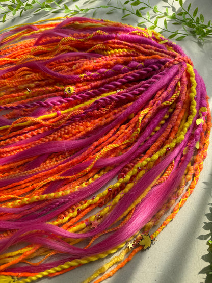 Bright Sunset Dreadlocks – Pink, Orange & Yellow Full Set Fantasy Hair Extensions