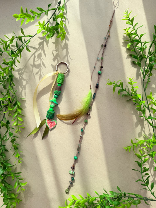 Forest Spirit Lula & Handmade Beaded Charm Set | Natural Stone Dread Wrap & Polymer Clay Dread Accessories