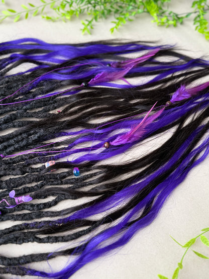 Purple & Black SE Dreadlocks with Human Hair Tips – 80 cm Full Set