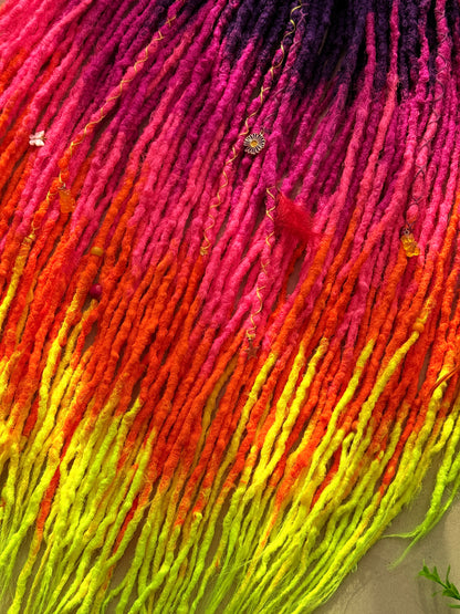 Rainbow Ombre DE Dreadlock Set – Purple Pink Orange Yellow Kanekalon Dread Extensions | 50 DE | 75 cm | Ready to Ship