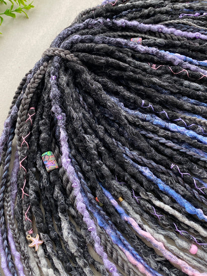 Twilight Ombre Dreadlocks – Black, Grey & Pastel Full Set Fantasy Hair Extensions