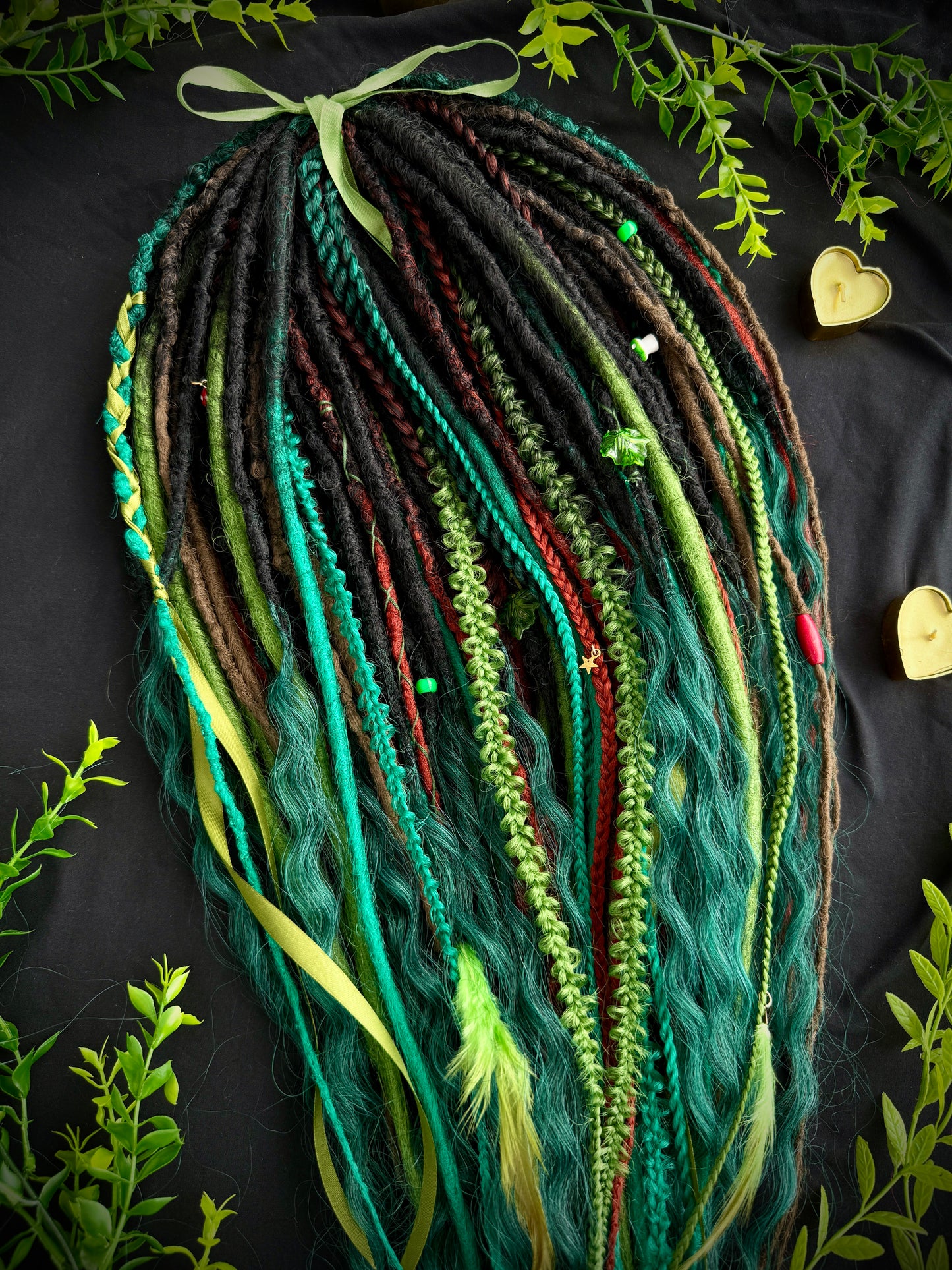 Deep Green & Black Witchy Full Dreads Set: Extra Long 90cm Collector’s Set