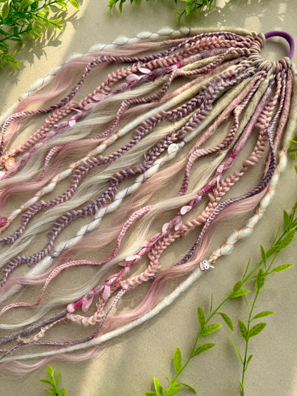 Pastel Dread Scrunchie – Pink Beige Hair Accessory, Boho Braids, Soft Fairy Hair Piece