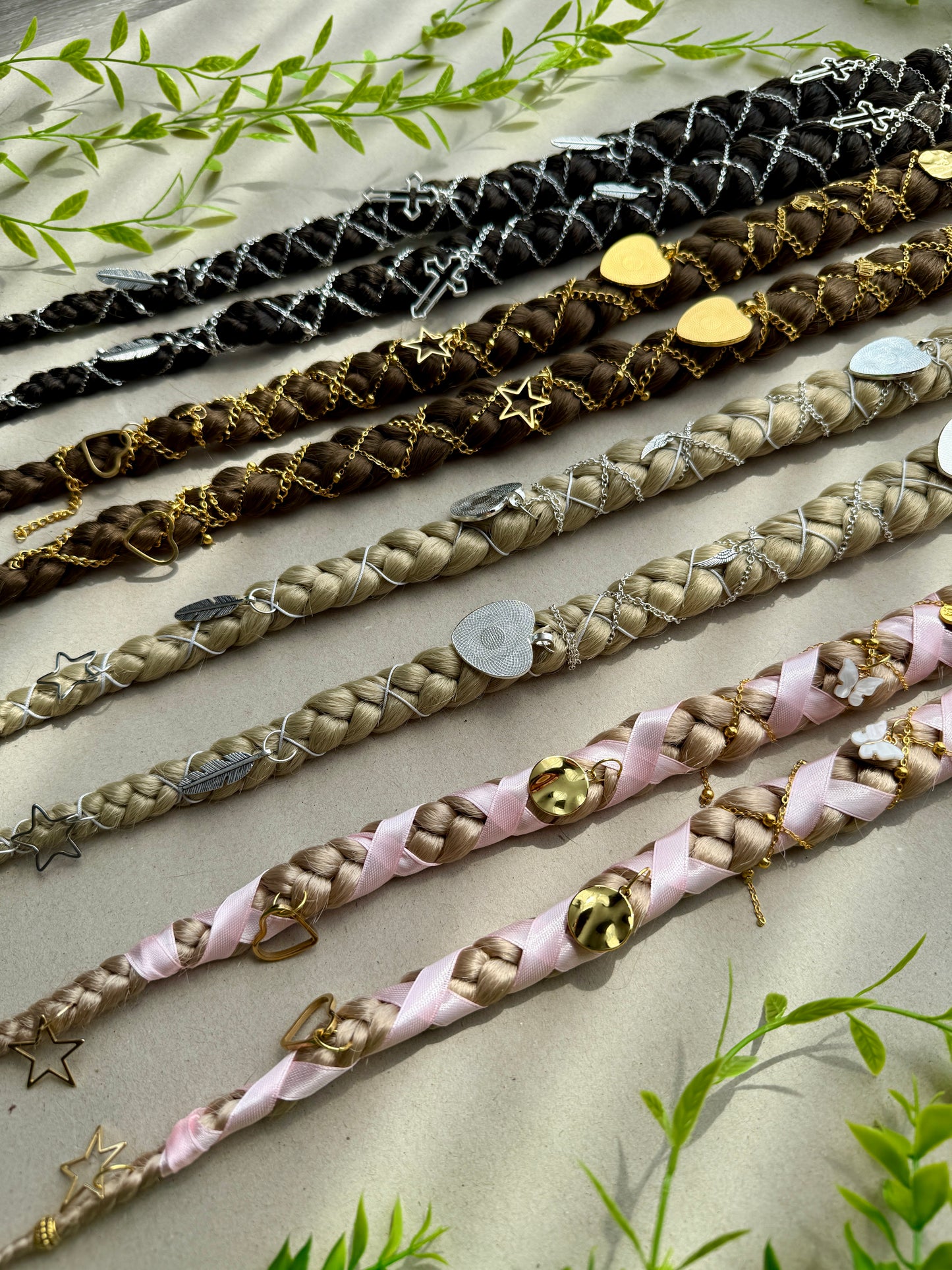 Clip-In Braided Hair Extensions with Charms – Boho Festival Hairpiece (Set of 2)