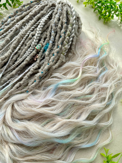 Prismborn Curls Dreadlocks – 90 cm Rainbow & Grey Extra Long Full Set | Collector’s Drop