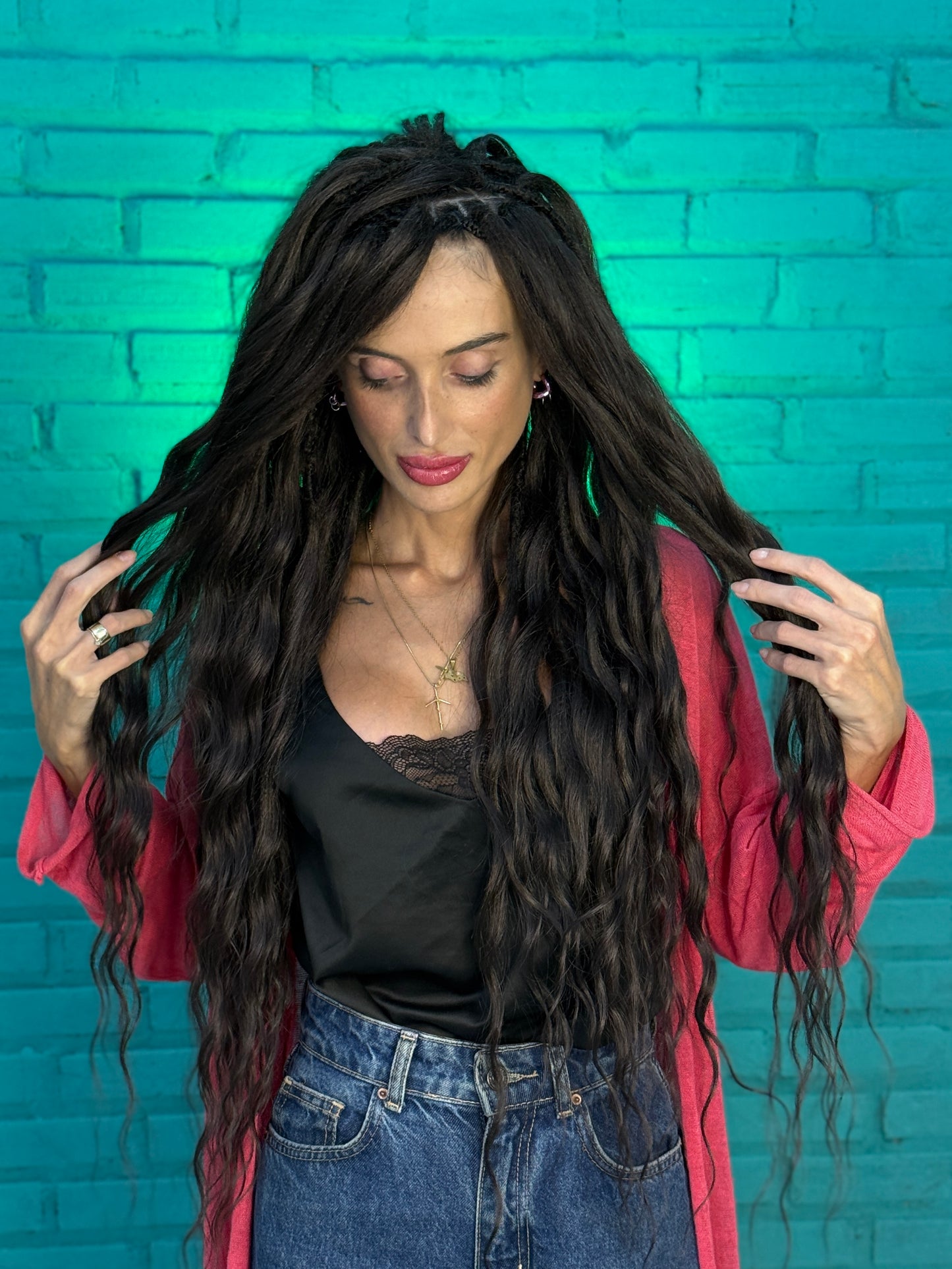 Dark Brown Natural Dreadlocks with Curls – Textured Boho Hair Extensions (DE / SE)