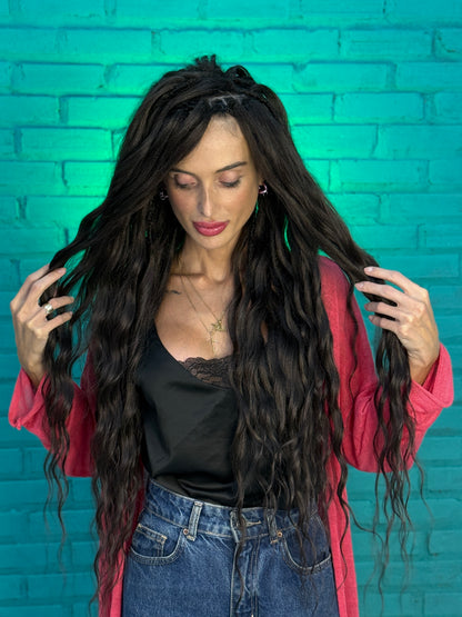 Dark Brown Natural Dreadlocks with Curls – Textured Boho Hair Extensions (DE / SE)
