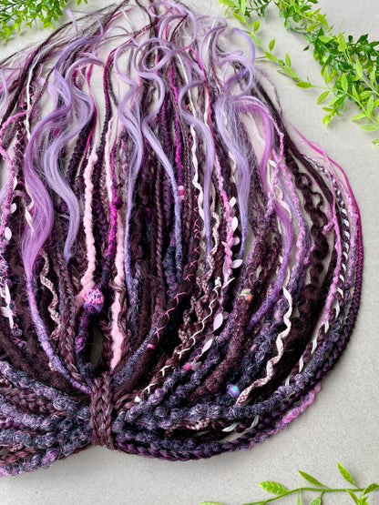 Witchy Purple & Pink Dreadlocks – Lavender Ombre Full Set Fantasy Hair Extensions