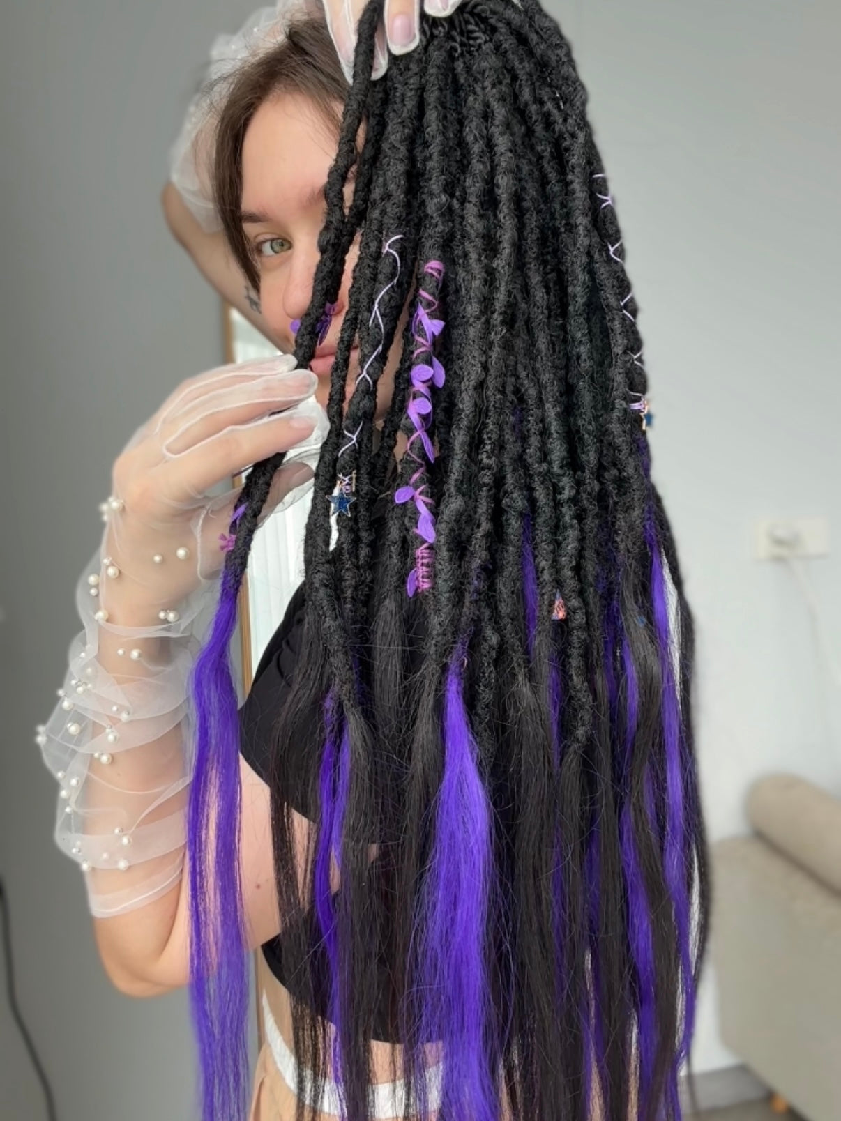 Purple & Black SE Dreadlocks with Human Hair Tips – 80 cm Full Set