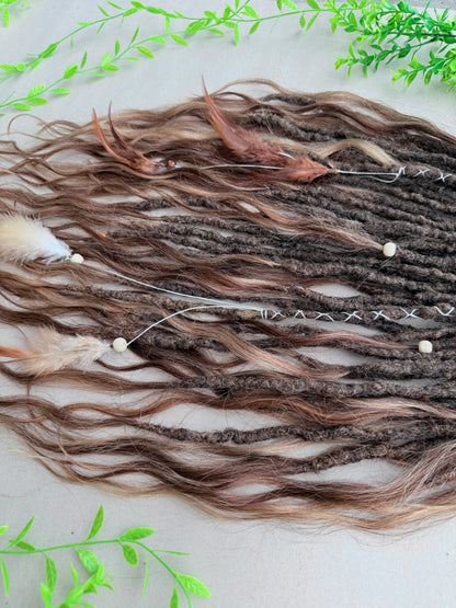 Brown Partial Dreadlock Set with Human Hair Ends | 26 DE Dreads for Undercut or Nape Install | Handmade Boho Dread Extensions | Ready to Ship