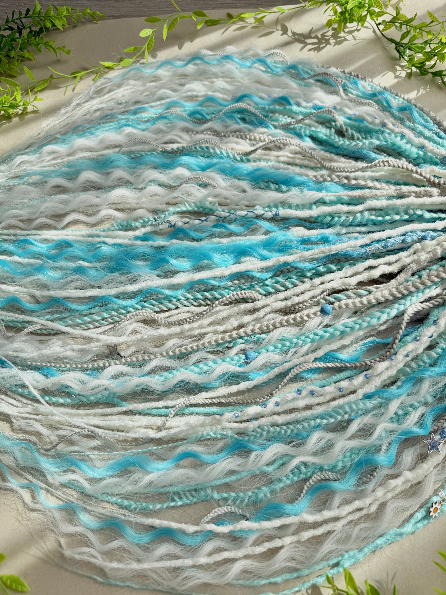 Snow Queen Dreadlocks – White, Ice Blue & Gray Full Set Fantasy Hair Extensions