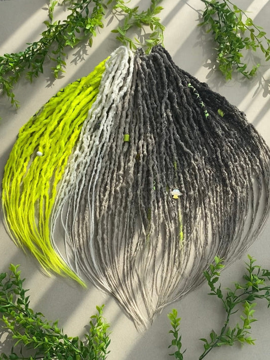 Neon Yellow Dreadlocks – Cyber Fantasy Full Set with Gray & White Accents