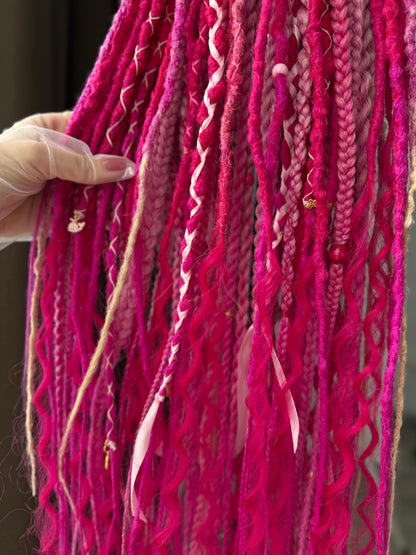 Magenta Muse Dreadlocks – Pink & Fuchsia Full Set Fantasy Hair Extensions