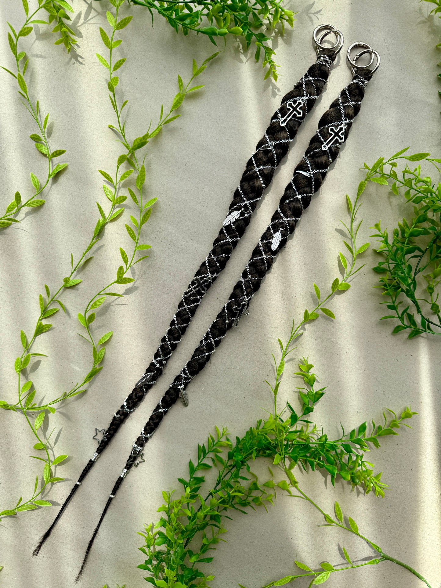 Clip-In Braided Hair Extensions with Charms – Boho Festival Hairpiece (Set of 2)