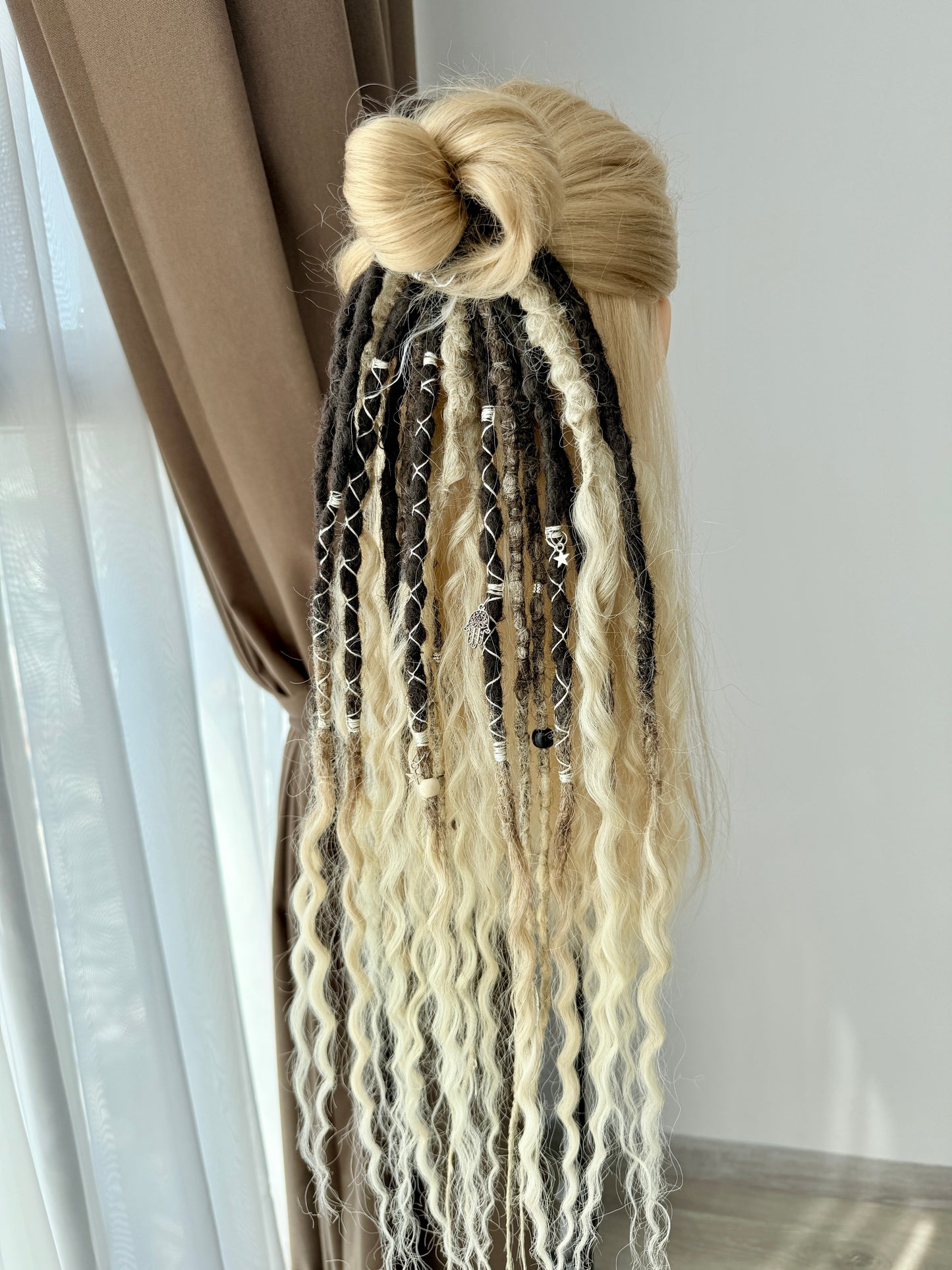 Blonde Brown Dread Scrunchie – Boho Hair Accessory, Wavy Dread Ponytail
