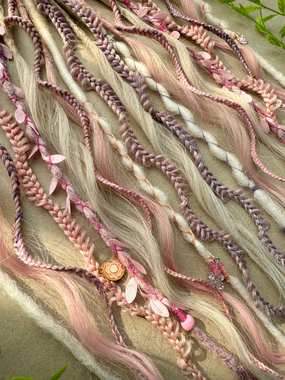 Pastel Dread Scrunchie – Pink Beige Hair Accessory, Boho Braids, Soft Fairy Hair Piece
