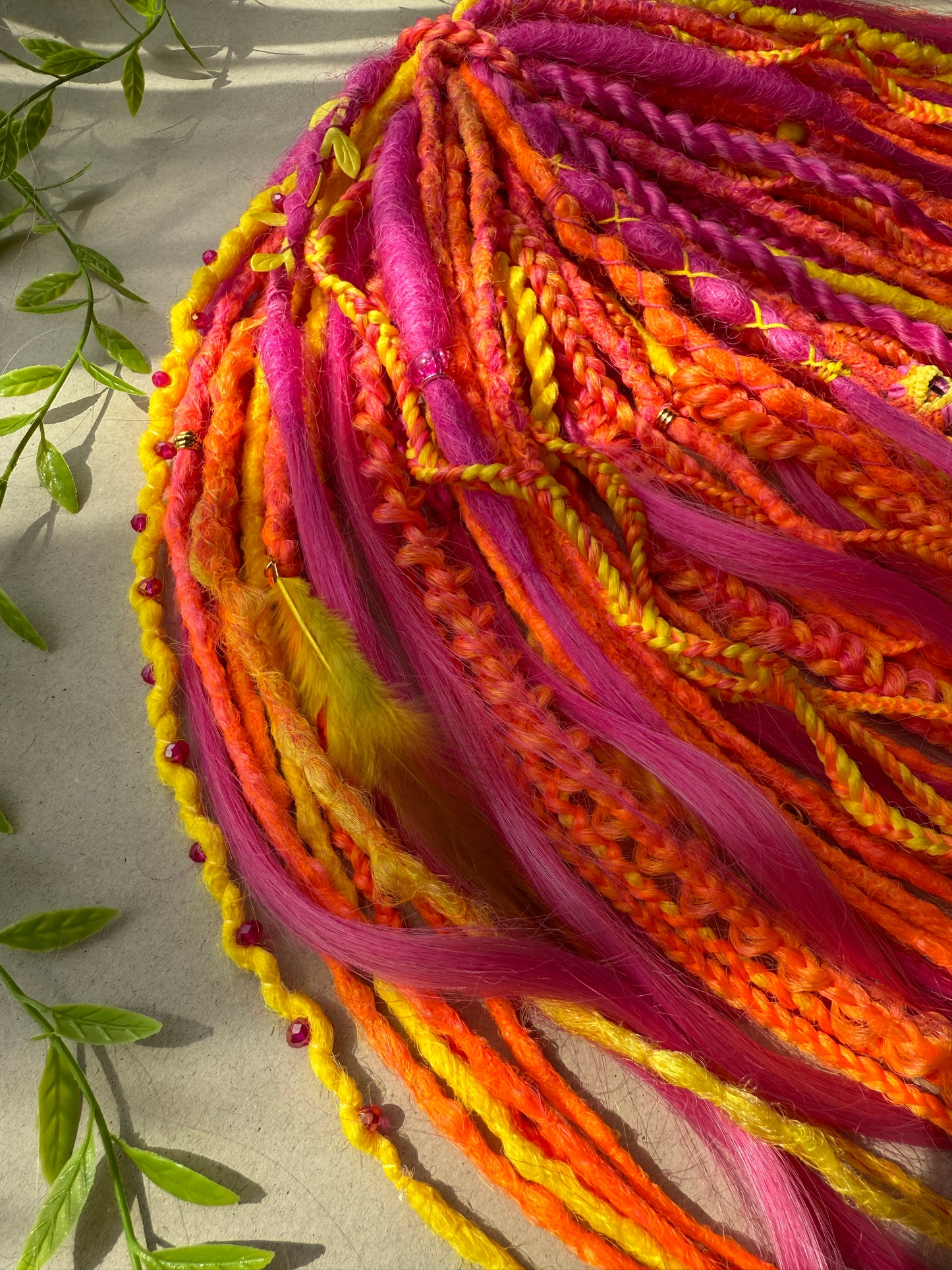 Bright Sunset Dreadlocks – Pink, Orange & Yellow Full Set Fantasy Hair Extensions
