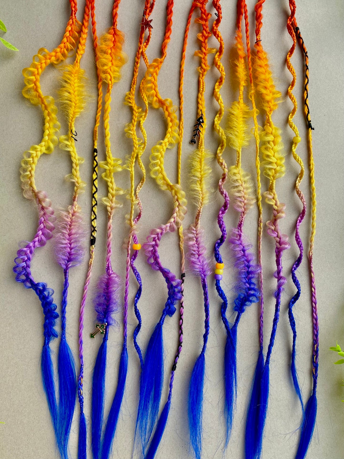 Ombre Rainbow Braided Hair Clips – 5 Piece Set, Bright Festival & Halloween Hair