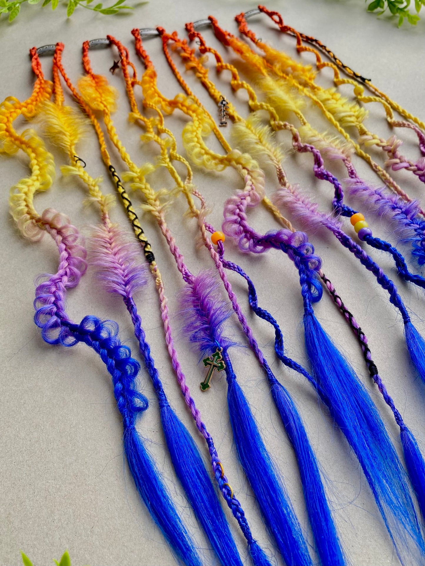 Ombre Rainbow Braided Hair Clips – 5 Piece Set, Bright Festival & Halloween Hair