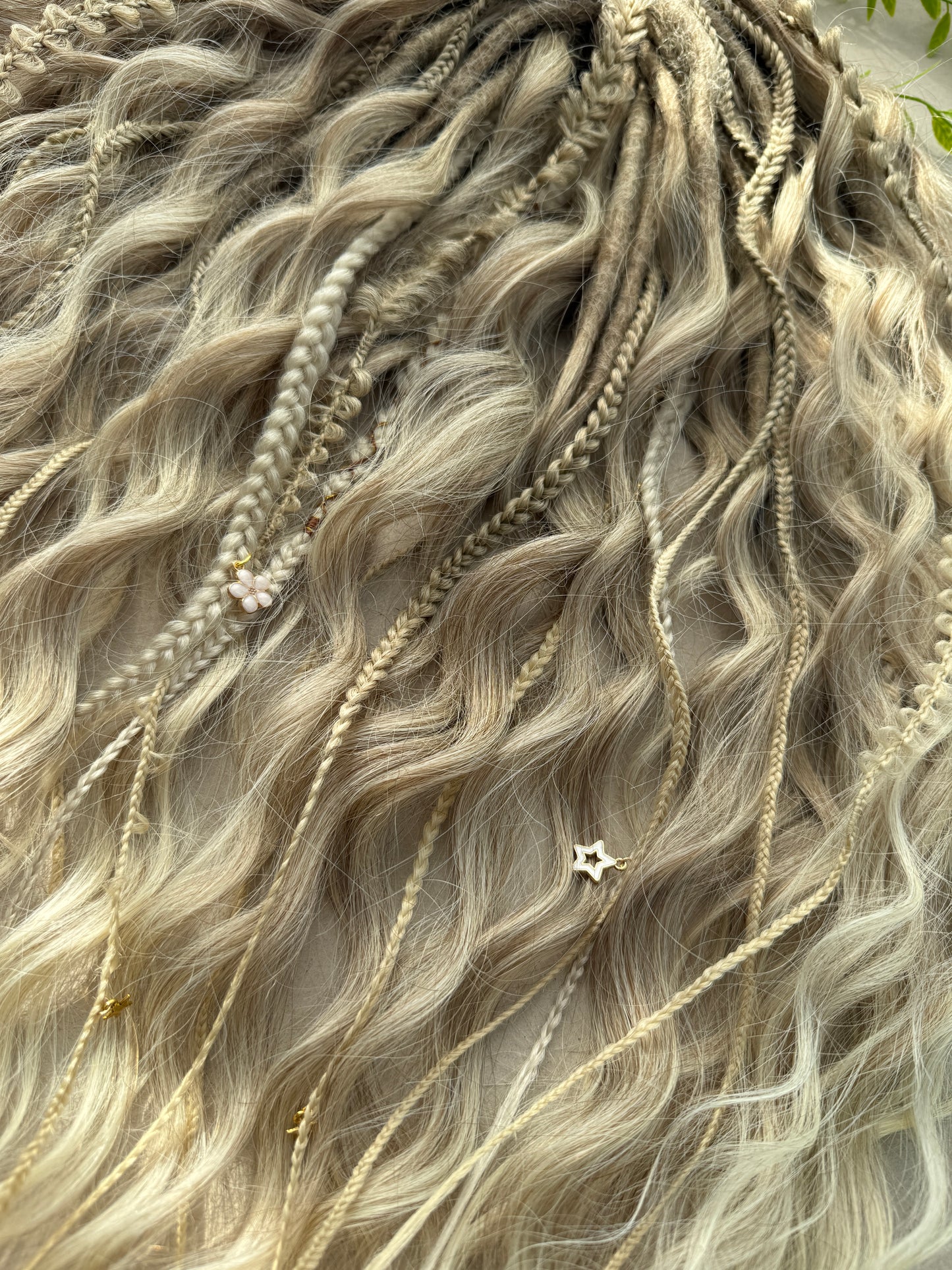 Blonde Dreadlock Set with Waves and Braids – Soft Boho Synthetic Hair Extensions