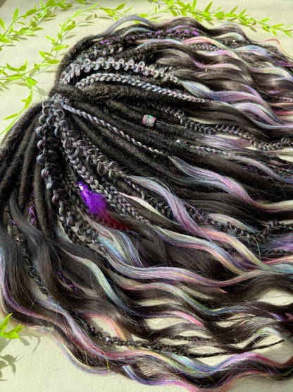 Rainbow Galaxy Dreadlocks – Curly Fantasy Hair Extensions (DE / SE)