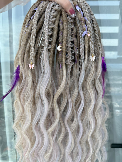 Moonlit Boho Dreadlocks – Blonde & Lavender Full Set Fantasy Hair Extensions