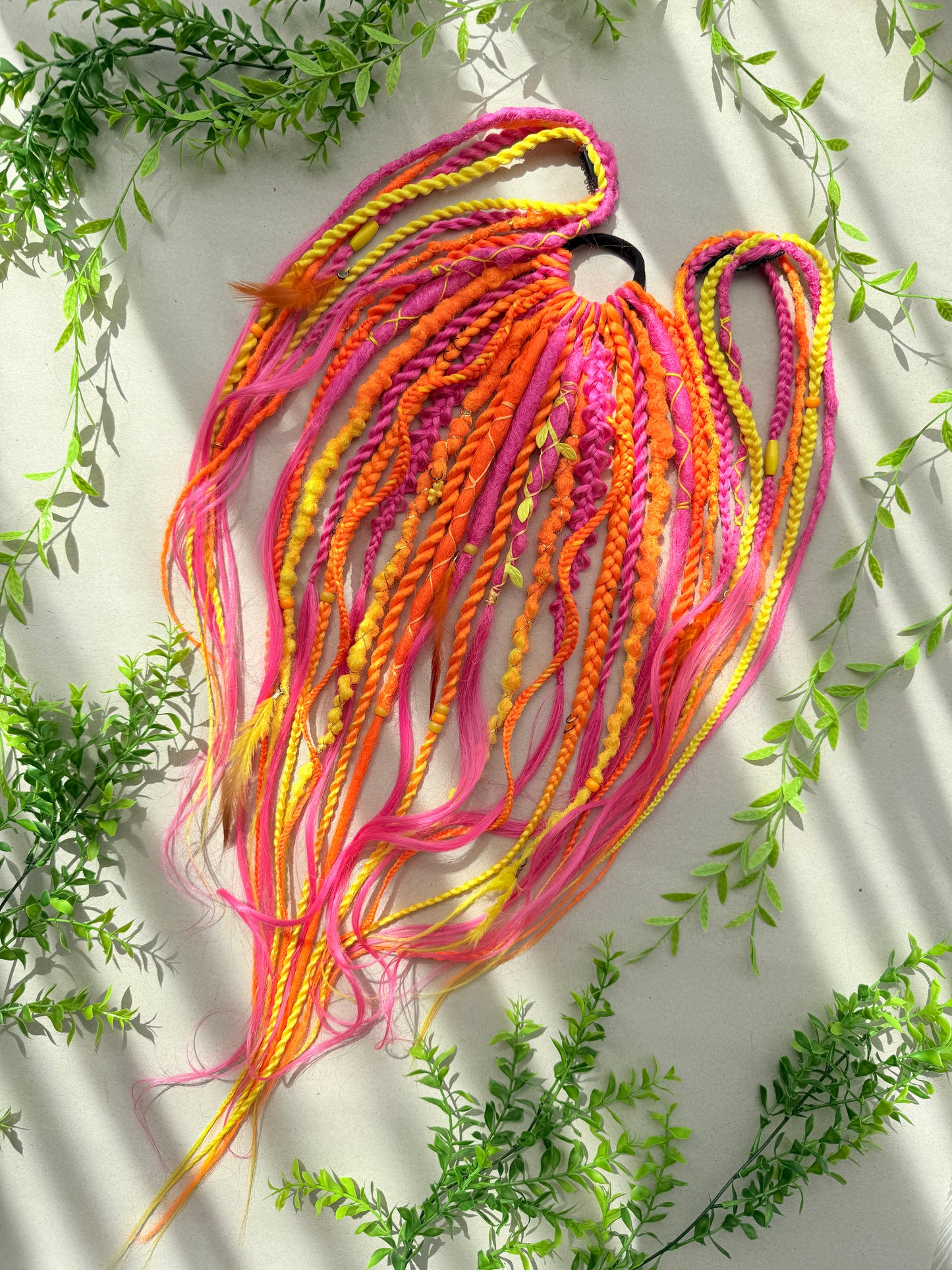 Neon Dread Hair Accessories Set – Scrunchie + 4 Clips, UV Reactive Festival Hair