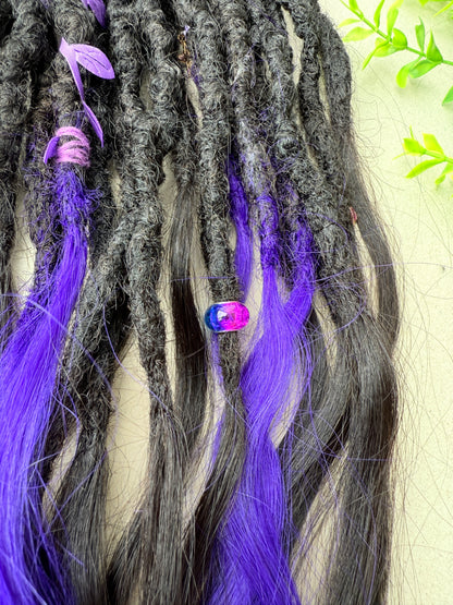 Purple & Black SE Dreadlocks with Human Hair Tips – 80 cm Full Set