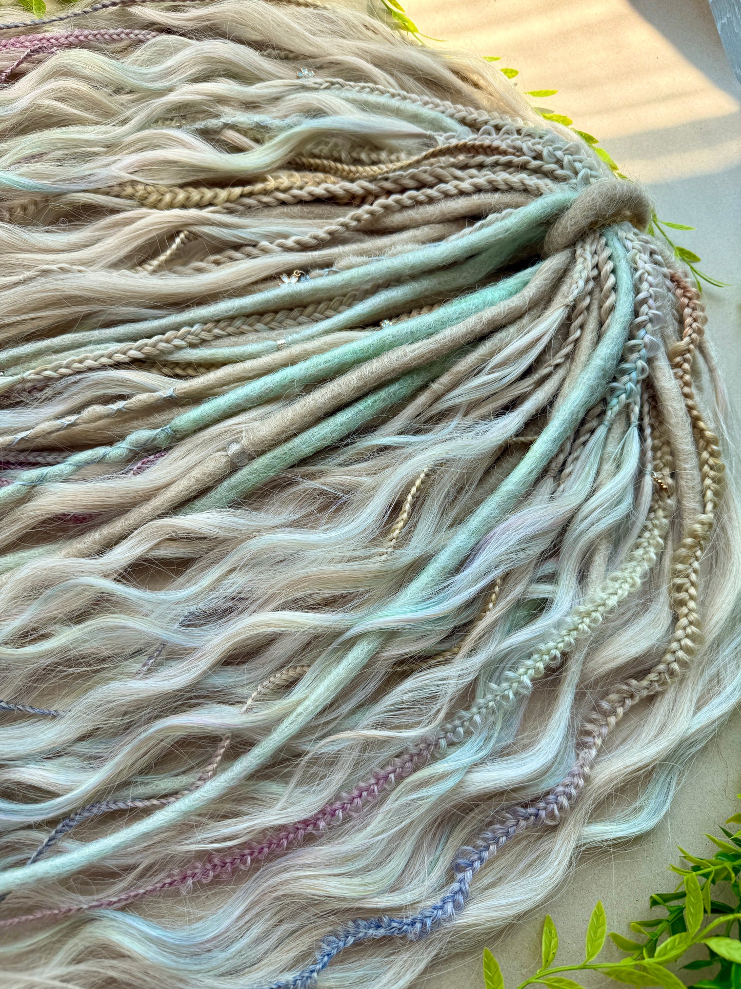 Pastel Rainbow Dreadlocks – Blonde, Mint & Lilac Full Set Fantasy Hair Extensions