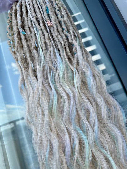 Prismborn Curls Dreadlocks – 90 cm Rainbow & Grey Extra Long Full Set | Collector’s Drop