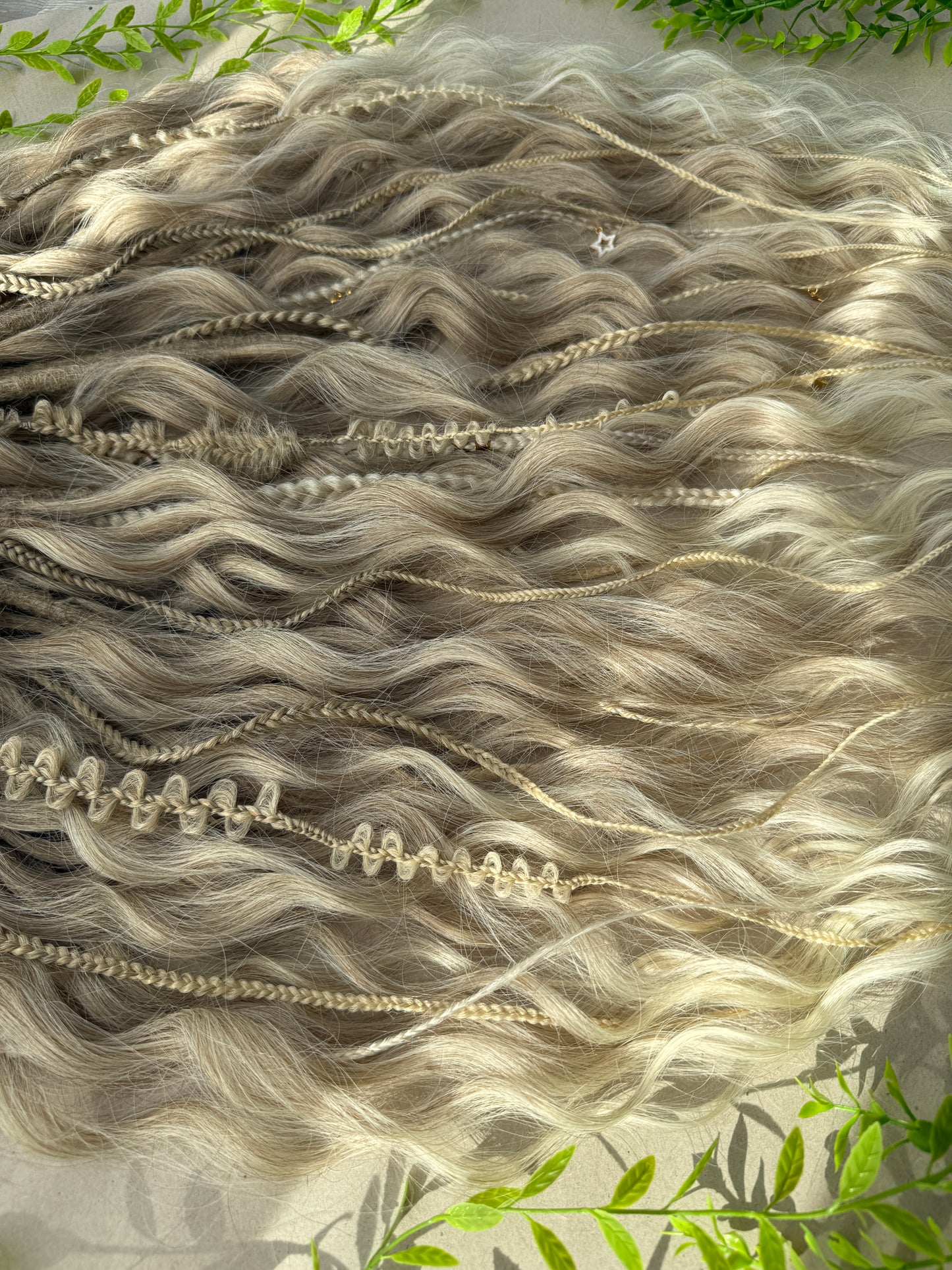Blonde Dreadlock Set with Waves and Braids – Soft Boho Synthetic Hair Extensions