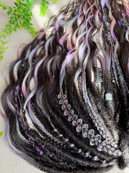 Rainbow Galaxy Dreadlocks – Curly Fantasy Hair Extensions (DE / SE)