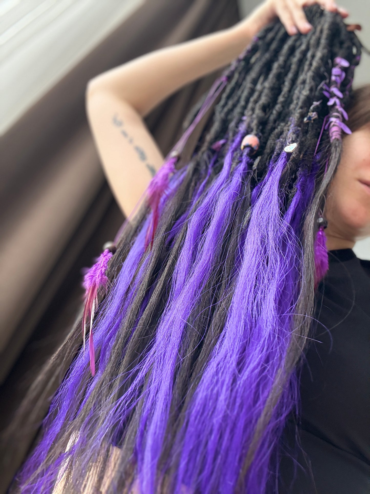 Purple & Black SE Dreadlocks with Human Hair Tips – 80 cm Full Set